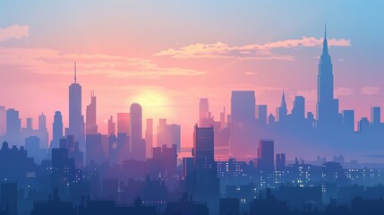 Obraz premium Pastel Sunset City Skyline