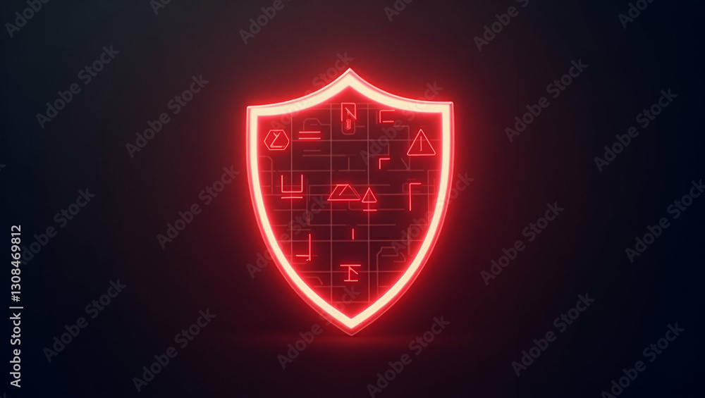 Aufkleber flat antivirus shield alert represented by a red shield icon adorned with holographic warning labels