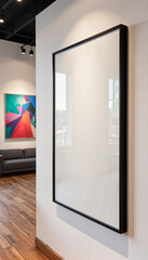 Elegant square frame showcasing vibrant art gallery backdrop, creativity