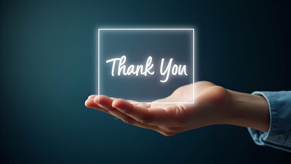 Hand Holding Holographic Thank You Banner for Customer Gratitude