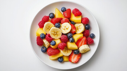 Colorful fruit salad in a white bowl