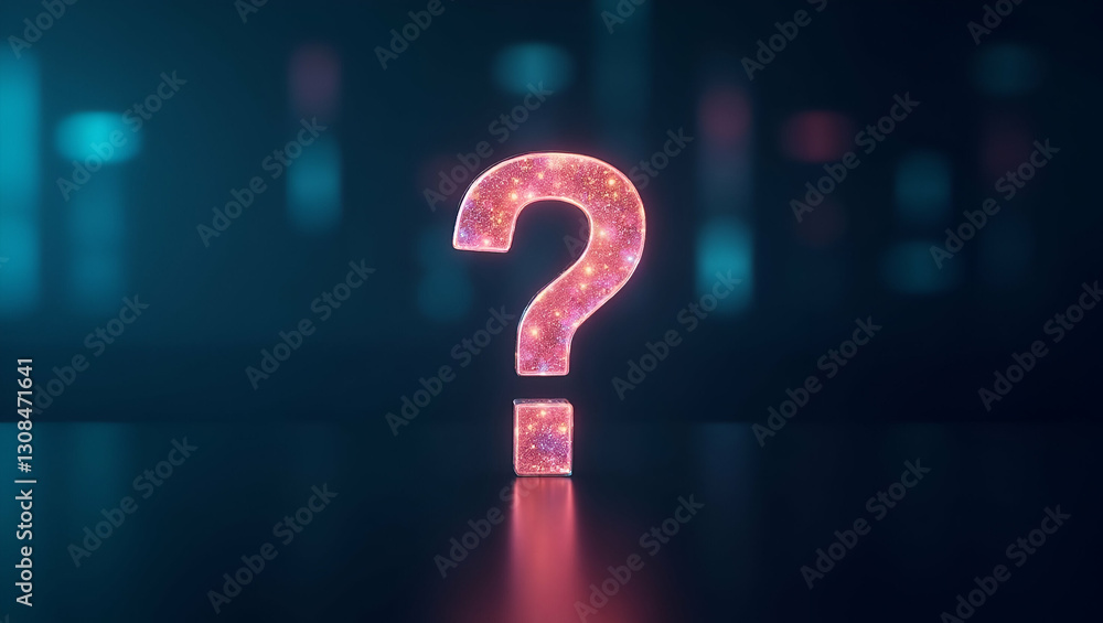 Poster exploring customer curiosity: holographic question marks in modern support interactions