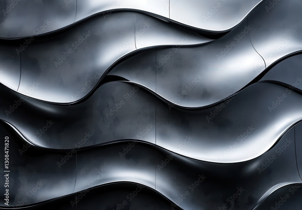 Fototapete abstract wavy pattern in metallic finish with smooth curves and reflective surface creating striking