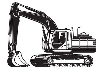 Heavy Excavator Silhouette Vector Illustration for Construction Equipment Design