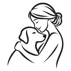 Woman hugging a dog loving animal companion illustration