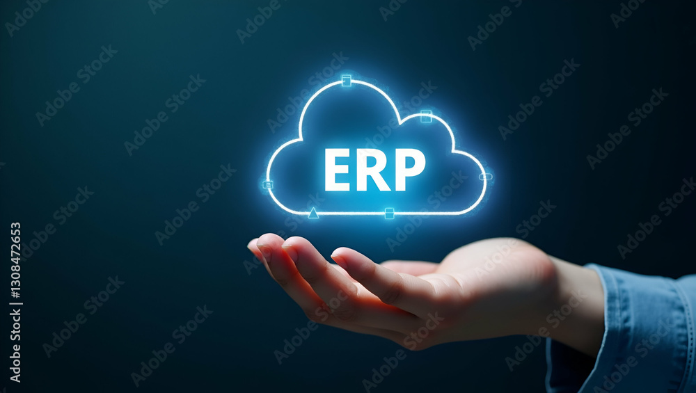 Poster holographic erp integration security icon in cloud environment