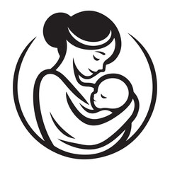 Mother holding baby tender moment vector silhouette illustration