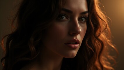 A person with darkest brown hair illuminated by warm lighting, creating a soft and elegant effect.