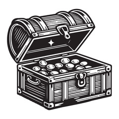 Pirate Treasure Chest Filled with Gold Coins Vector Illustration