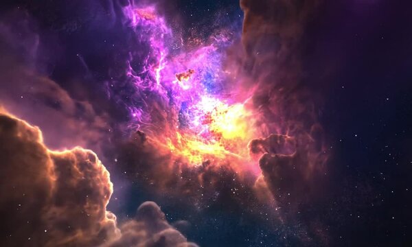 Cinematic Video of Spacecraft Passing Through Dense Colorful Nebulae in Small Magellanic Cloud