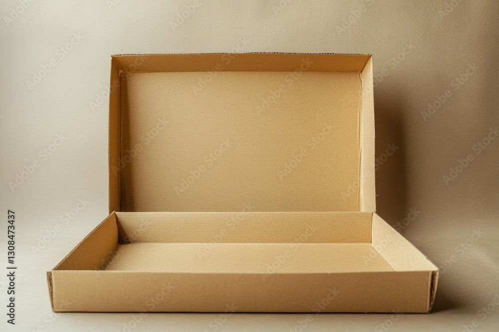 Poster isolated open cardboard tray with soft shadow on beige background for business use