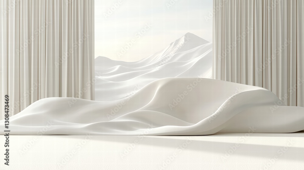 Poster gentle white wave rolling over a pure white surface creating a subtle and calming effect