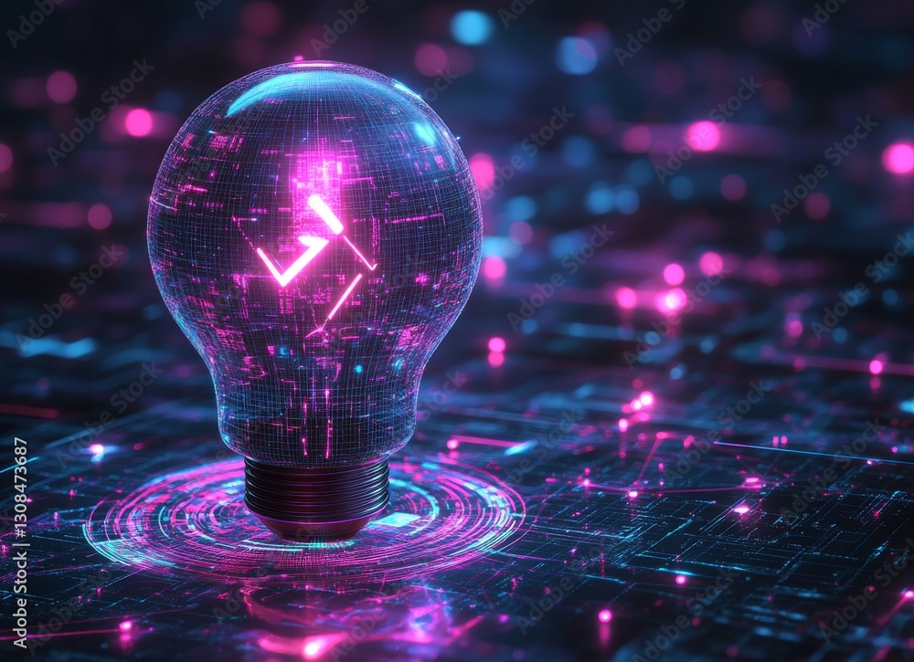 Poster a double exposure artwork showcases a lightbulb with a world globe inside, surrounded by dynamic wav