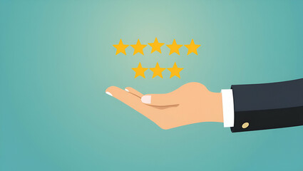 Enhance Customer Engagement Strategies: Visualize Interaction Icons and Review Scores with a Flat Hand Illustration for Smart Business Solutions