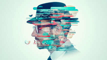 Collage Profile: An individual, a man, a hat, and memories blended seamlessly in digital media, creating a layered story and meaning