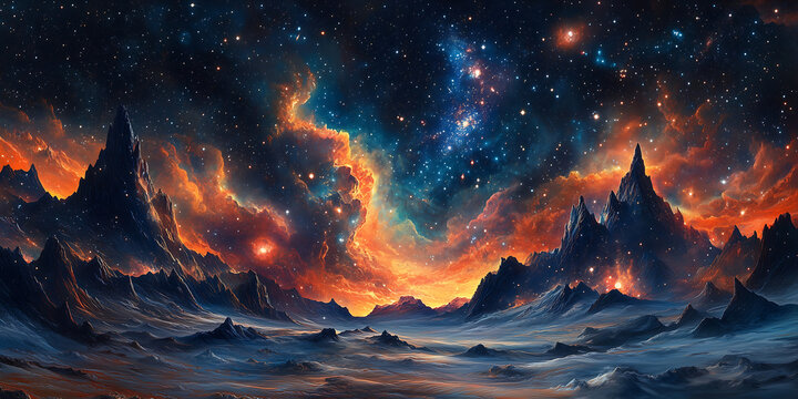 Cosmic forces at work as space implodes and creates a starry universe full of vibrant colors