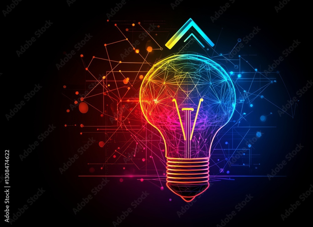 Poster an image with a double exposure displays a vivid lightbulb adorned with a circuit board motif, surro