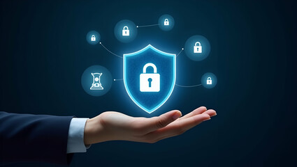 Secure Your Data: A Hand Holding a Shield with Padlock Icons for Data Encryption Protection