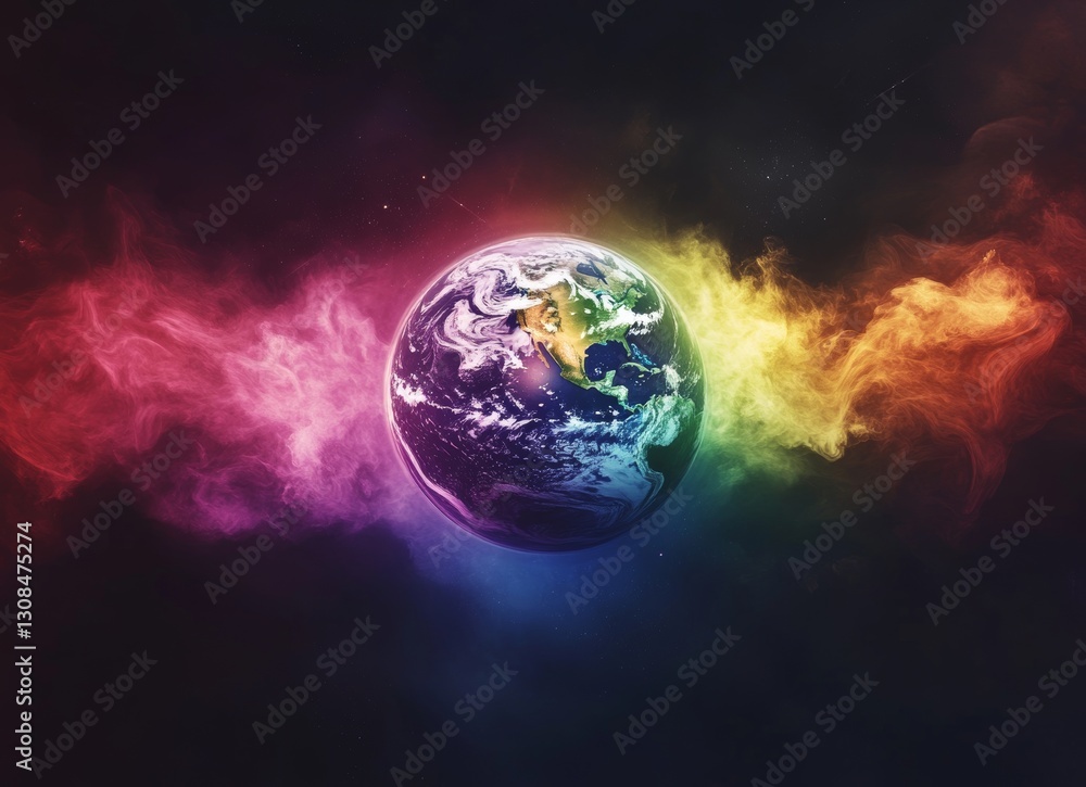 Poster an illuminated sphere with bright light streams forms a double exposure, demonstrating speed and wor