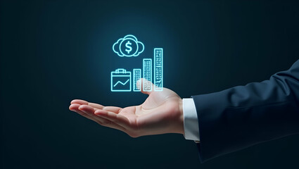 Holographic Automation Icon for Profit Management in Minimalist Space