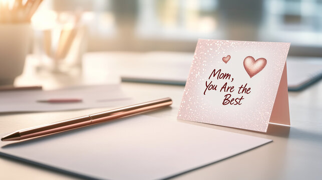 Thoughtful "Mom, You Are the Best" greeting card on desk