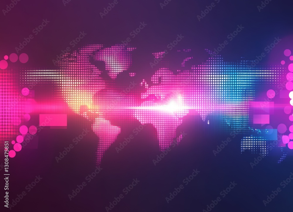 Poster a vivid double exposure of a globe materializes from abstract, radiant light trails. circular and ar