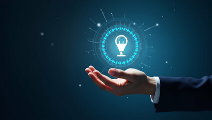 Hand holding holographic customization icon illustrating low code automation flexibility in empty space background concept as Hand holding holographic customization icon representing low code automati