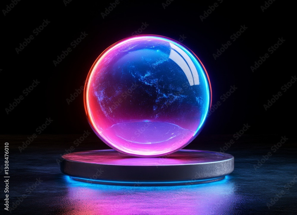 Poster a globe within a triangular frame, highlighted by glowing rings, achieves a double exposure effect w
