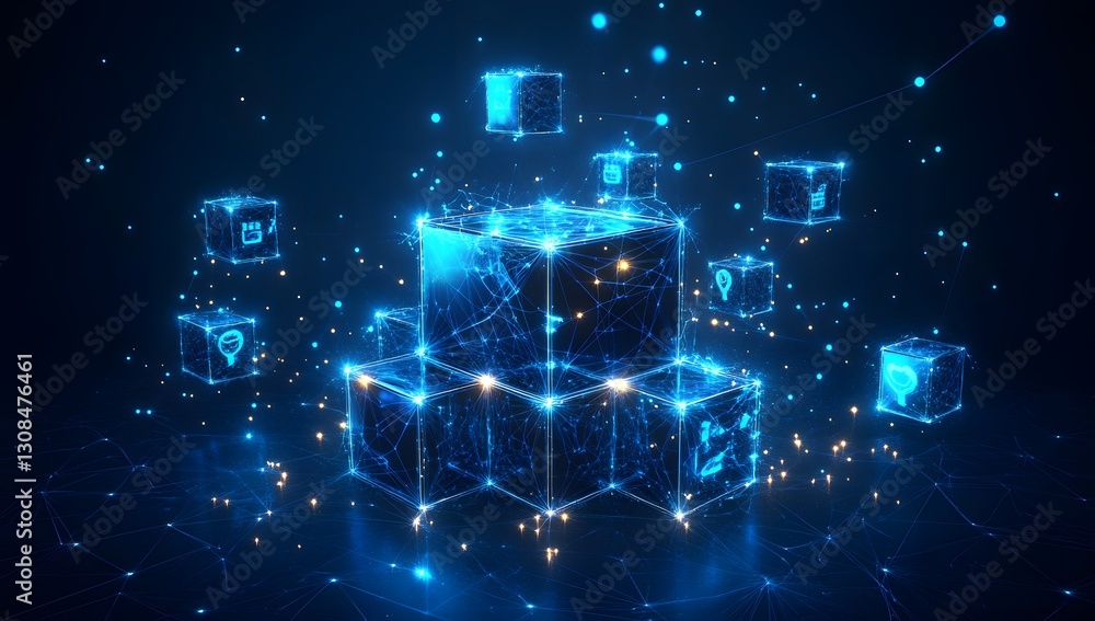 Aufkleber digital cubes networked in dark space