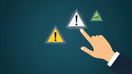 Flat Risk Assessment: A Smart Business Approach to Digital Risk Management with Interactive Alert Icons and Hazard Triangles in a Cute Vector Illustration