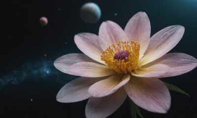 Romantic Lotus Flower with Water Drops on Black Background