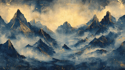 Obraz premium Misty Mountain Range Landscape Painting
