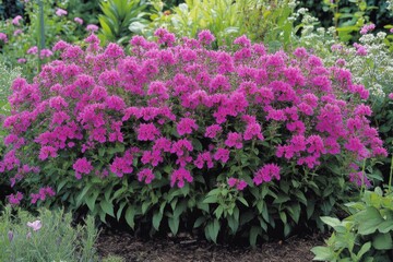 Vibrant Tall Bee Balm: Deep Pink Monarda Blooms in a Lush Summer Garden Border