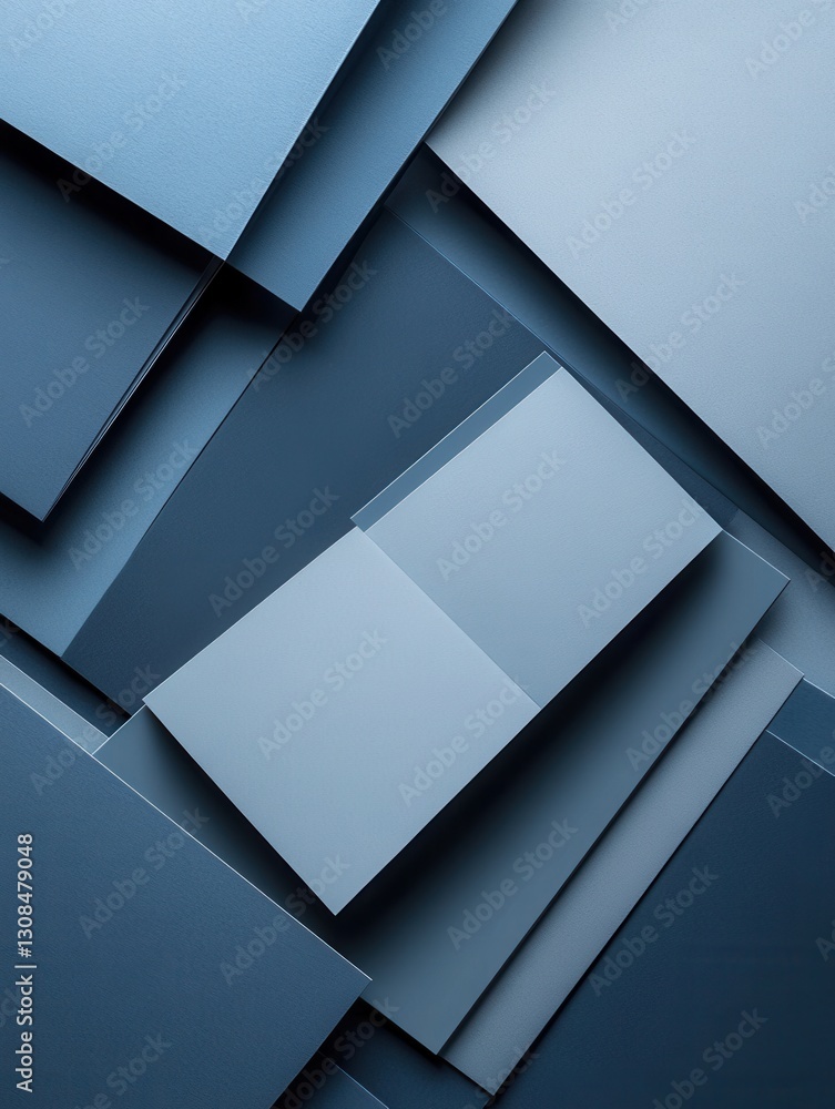 Poster professional paper art background featuring geometric cut out shapes in muted blue and gray tones fo