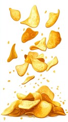 Naklejka premium Potato chips in snack bag or bowl isolated on white background,snack bag ready to eat and fat food or junk food,Tasty potato chips,potato chips with salt,Advertising concept.