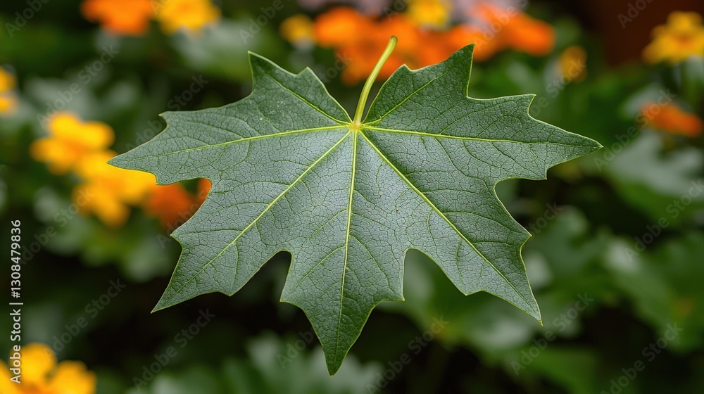 Poster leaf in focus with a beautiful blur of leaves in the background creating a soft composition