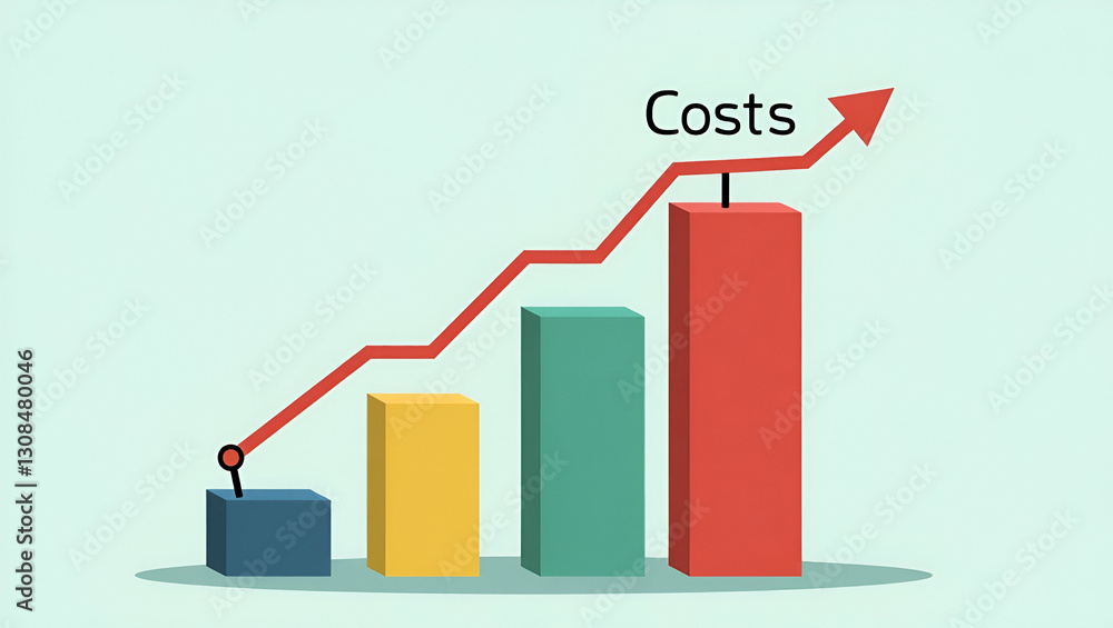 Poster strategize budget cuts with a declining bar graph: maintain service quality as sleek bars drop - a r