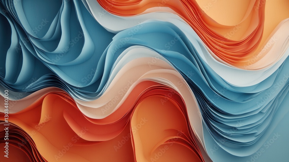 Poster Dynamic paper art background showcases layered waves symbolizing global political changes with a harmonious gradient design Generative AI