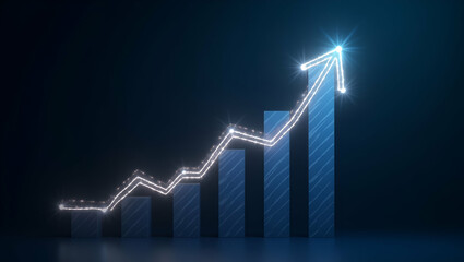 Holographic arrows pointing upward symbolizing financial or market growth concept as Holographic arrows pointing upward illustrating financial growth and market expansion in a digital setting in  Phot