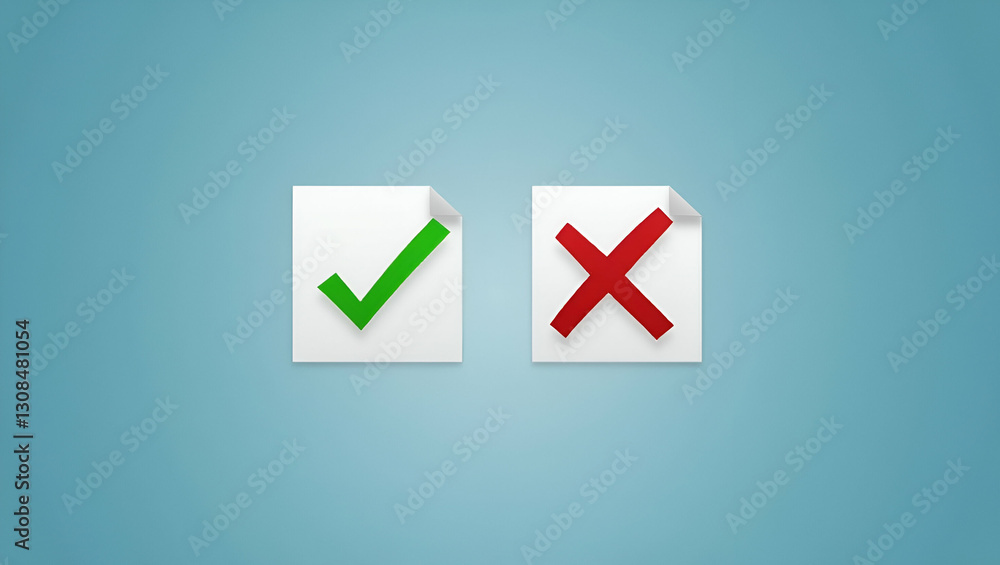 Poster checkmarks and cross icons being selected to approve or reject virtual documents representing digita