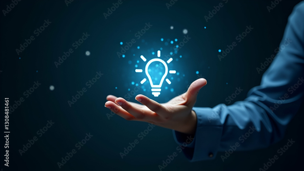 Poster hand holding holographic usability icon: illustrating the ease of use in low code development agains