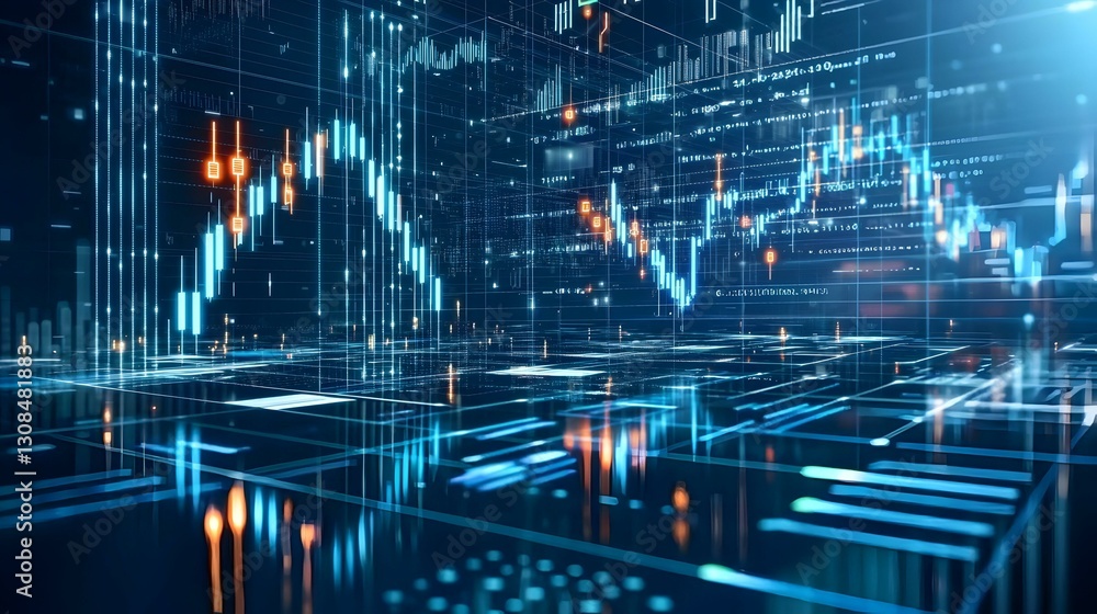 Aufkleber abstract digital stock market data visualization. glowing lines and candlestick charts create a futu