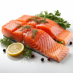 fresh salmon steak with lemon and dill isolated