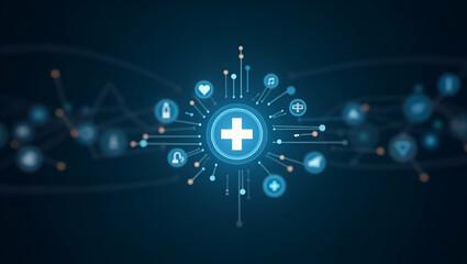 Digital Health Interface: Holographic Cross & Health Icons Concept