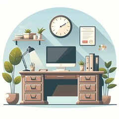 Modern Office Workplace Flat Logo – Sleek & Professional Vector Illustration | Minimalist, Stylish & Creative Design for Business, Corporate & Workspace Branding