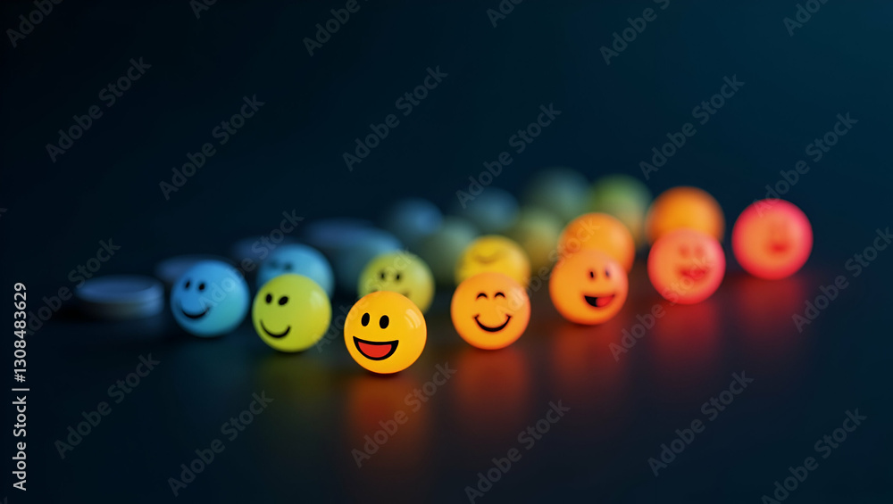 Poster visualizing customer satisfaction: a flat vector illustration of smiley faces representing various l