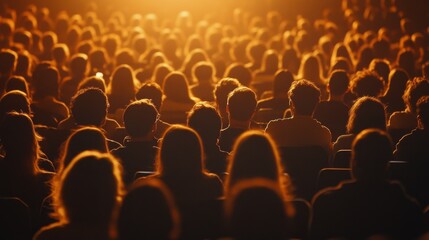 Audience Silhouettes in Warm Glow at a Nighttime Event Gathering