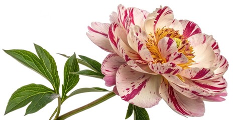 Fototapeta premium Urban Exploration Photography: Elongated Peony with Spots, White Background, Abstract Floral Art