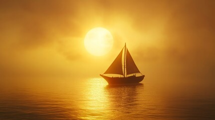 Fototapeta premium Tranquil Sunset over Calm Sea with Silhouette of Sailing Boat