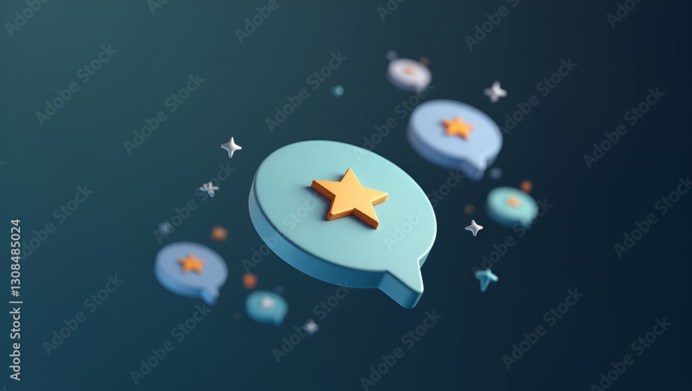 Poster enhance user engagement with floating 5-star icons in futuristic ui